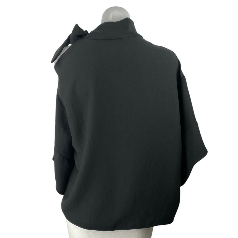 IRO Women Black Cutout Tie Neck Bow Relaxed Long Sleeve Poncho Blouse Top Size 6 - Picture 2 of 4